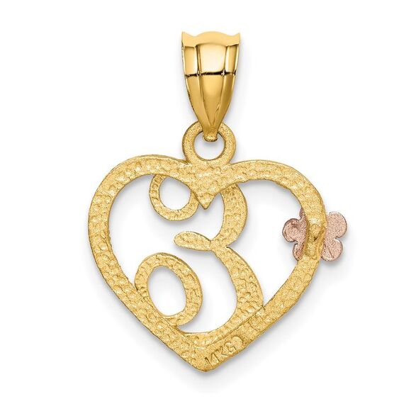 14k Two Tone Gold Grace Collection 15mm Heart Initial E Pendant - Picture 3 of 5